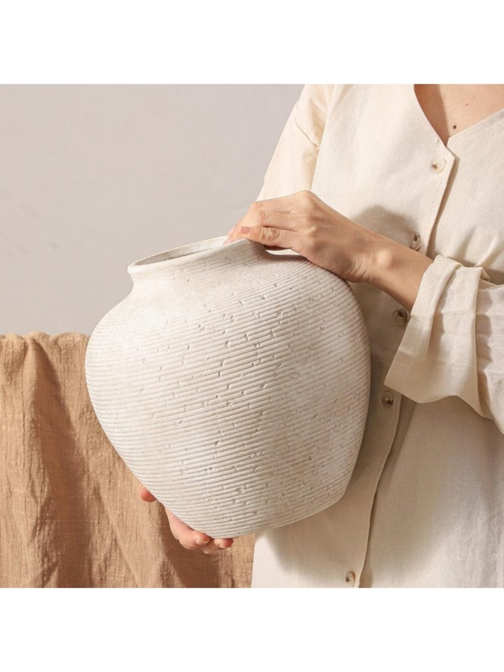 Large Rustic Ceramic Flower Vase - Vintage Home Decor for Living Room, Kitchen